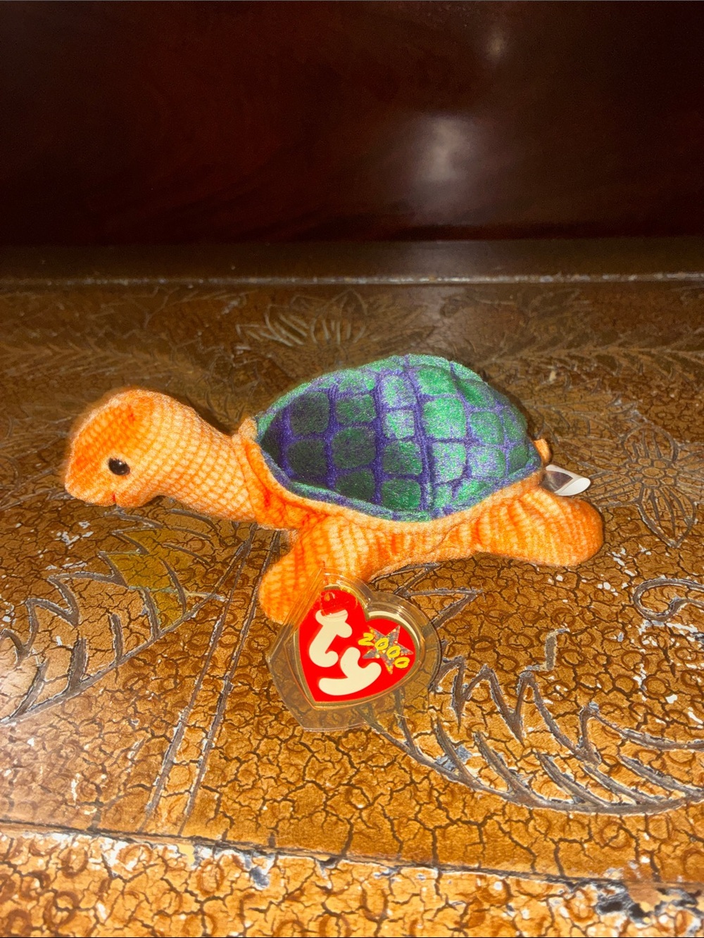 TY Orange Turtle Plush with Green and Purple Shell PEEKABOO TURTLE NWT